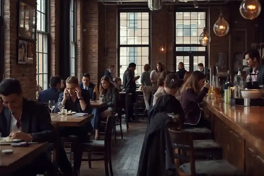 Szene in einem angesagten Restaurant für Business Lunches in München.